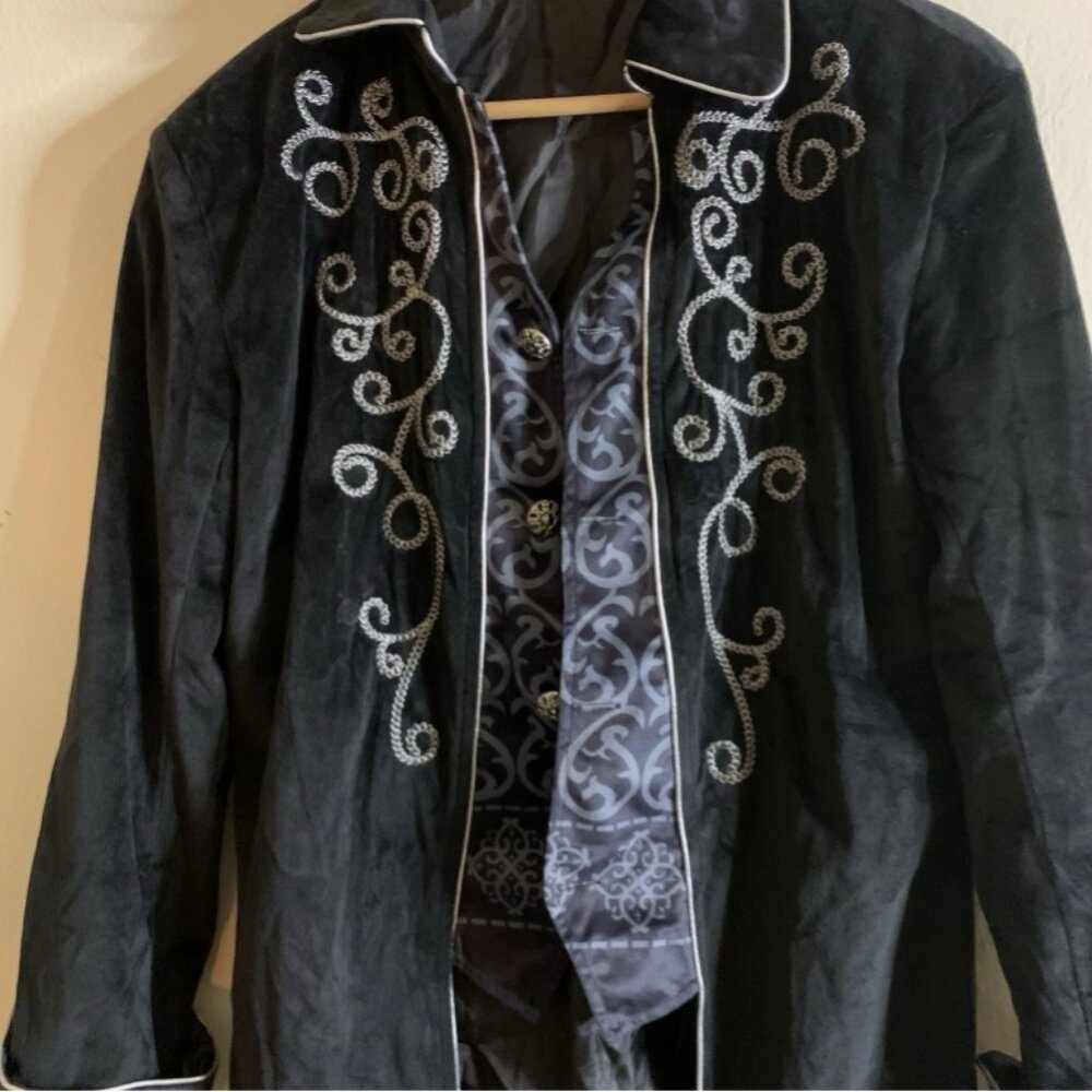 Men Steampunk Gothic Victorian Jacket Velvet Tailcoat Medieval Renaissance Blk M - Picture 5 of 11